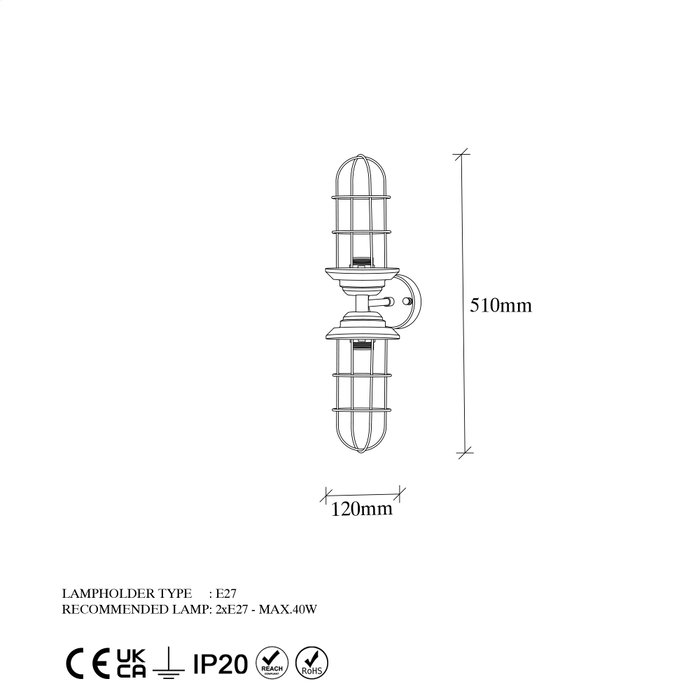 Opviq Mahoni - 13207 Lámpara de pared industrial negro y dorado